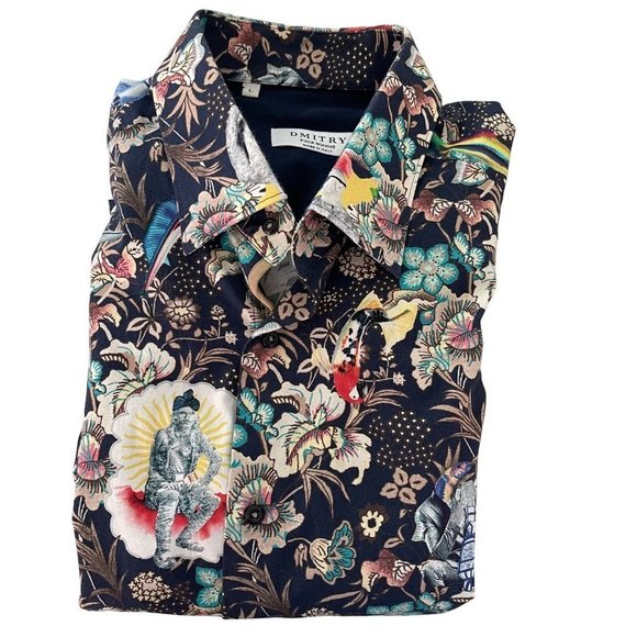 Dmitry Other - Dmitry Pour Homme Mens Shirt Size Large Blue Button Down Floral Pure Cotton